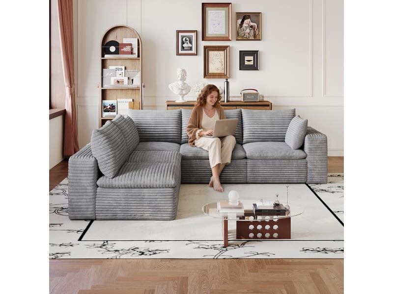  Grand canapé nuage velours côtelé gris foncé, déhoussable sans montage, canapé xxl salon 340cm  - Conforama E