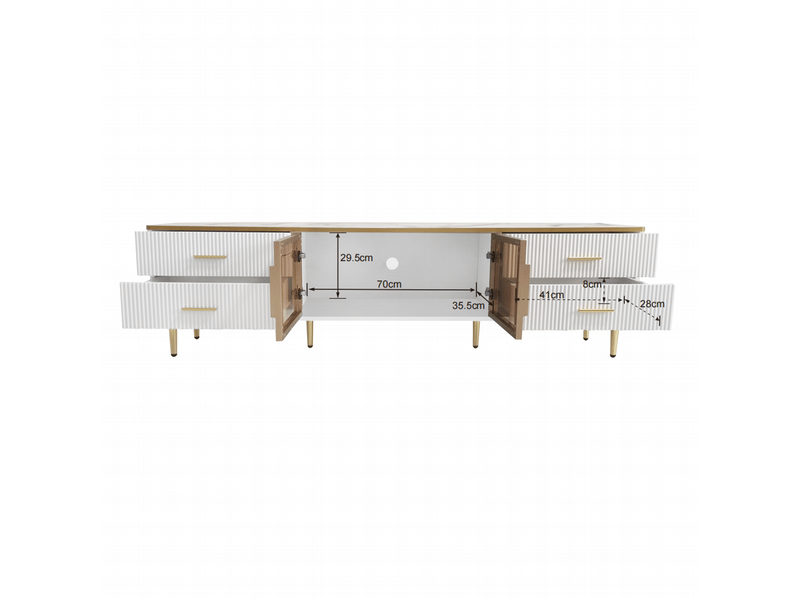  Meuble tv 170x40x50, design marbre moderne avec 4 tiroirs et portes en verre sécuritif meuble tv avec rangement  - Conforama C