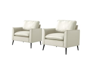 Fauteuil fixe 1 place en cuir régénéré blanc, style nordique rétro, confortable pour le salon ou la chambre