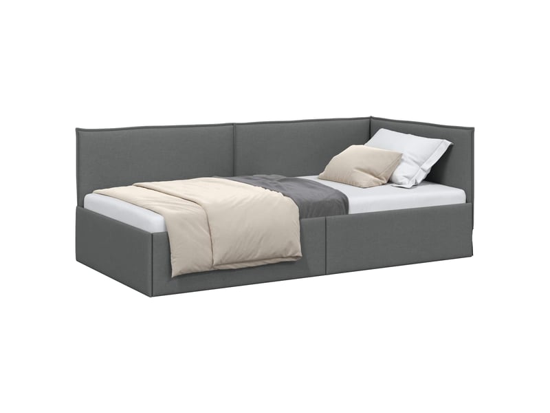  Lit simple- lit adulte -  cadre de lit d'angle gris foncé 100 x 200 cm tissu  - Conforama A