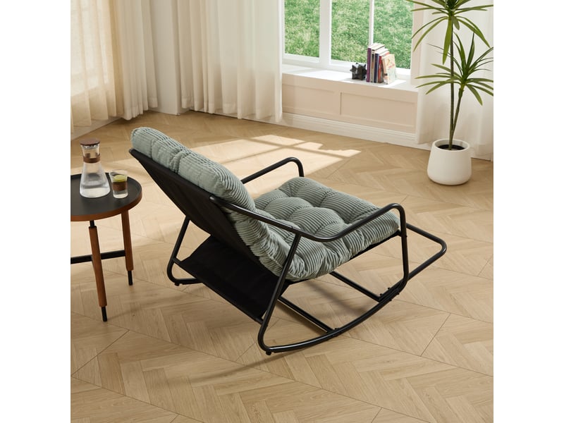 Fauteuil à bascule noir avec coussin vert clair épais et confortable - Conforama E