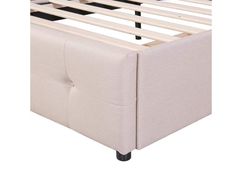  Lit avec tiroirs 1 place 90×200 cm, 2 tiroirs, led et tête réglable, rembourré, beige, sans matelas  - Conforama E