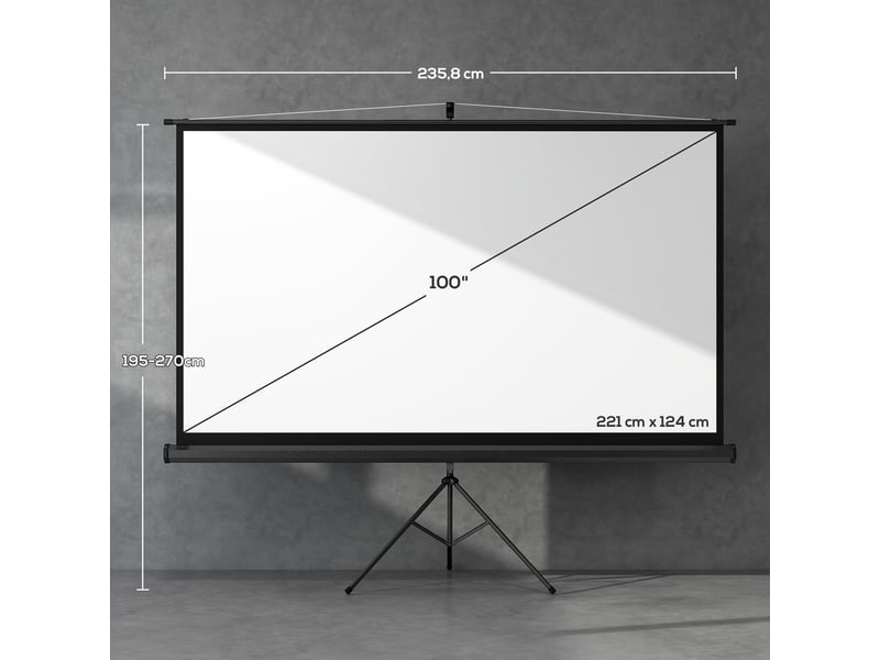  Écran de projection 100 pouces avec support trépied hauteur réglable, écran 4k hd 16:9  - Conforama C