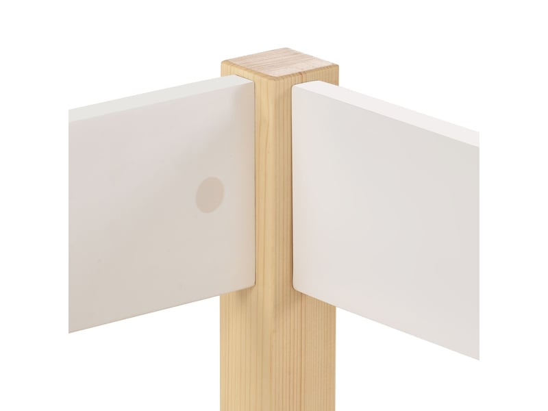  Lit enfant mi hauteur 90x190cm en bois de pin massif, lit simple structure en pin sommier inclus, blanc et chêne  - Conforama D