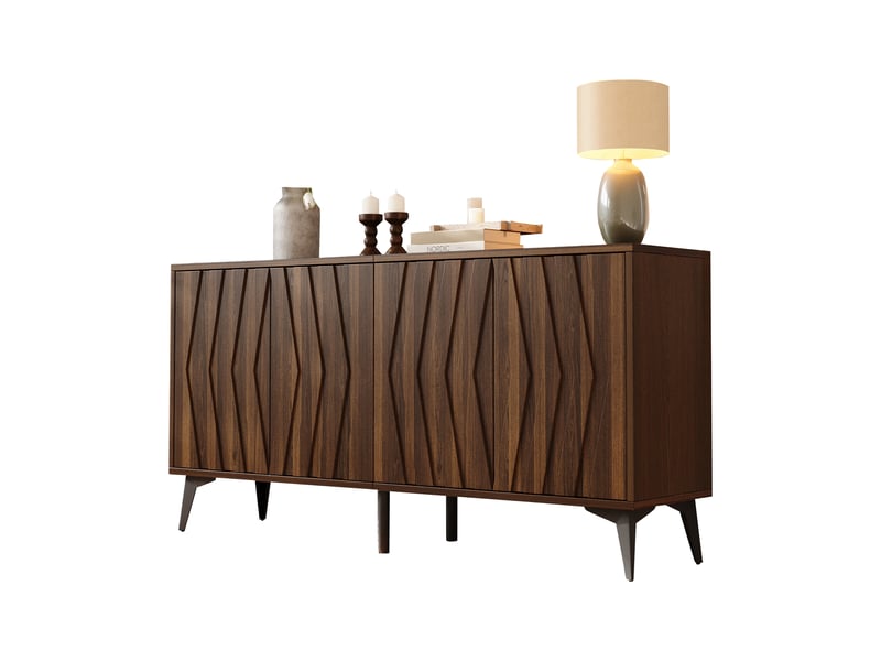 Buffet 4 portes noyer 140 cm avec étagères réglables - Conforama A
