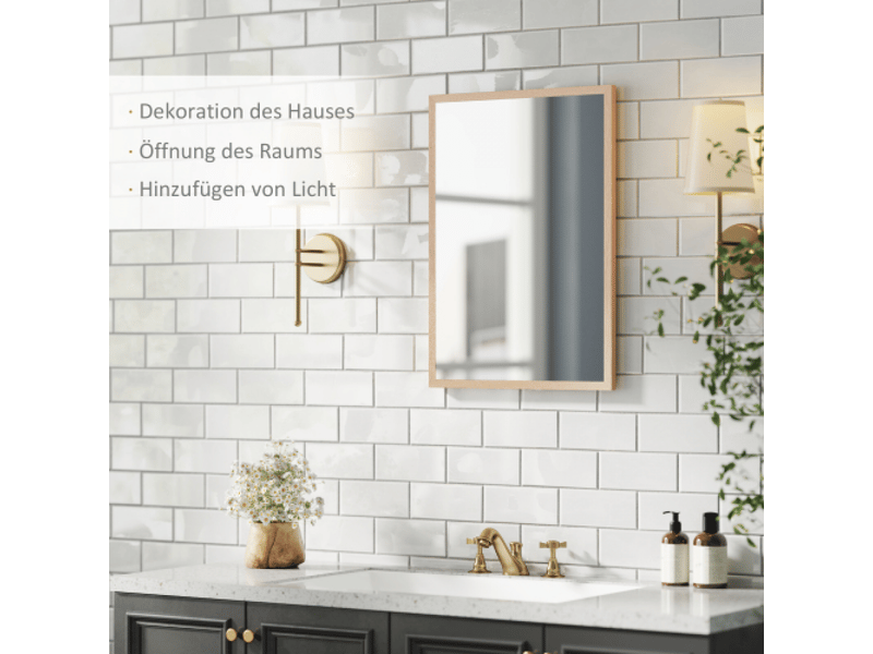  Miroir mural 50 x 70 cm avec 4 crochets,miroir rectangulaire décoratif pour chambre et salle de bain  - Conforama C