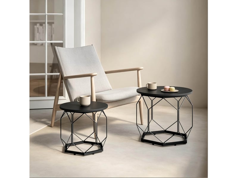  Lot de 2 tables basses rondes à plateaux amovibles en bois et métal  - Conforama C