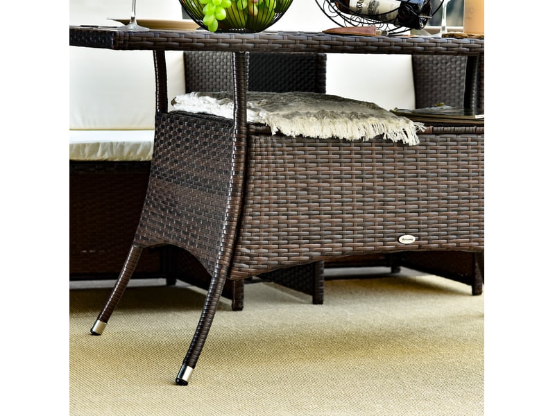  Table de jardin 150x85 cm marron, résine tressée, verre de sécurité, structure métal pour terrasse  - Conforama E