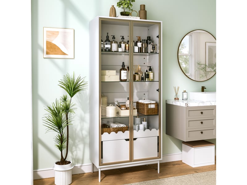  Vitrine en verre noir 4 niveaux avec éclairage led avec contrôle par application, 40x29x170 cm  - Conforama D
