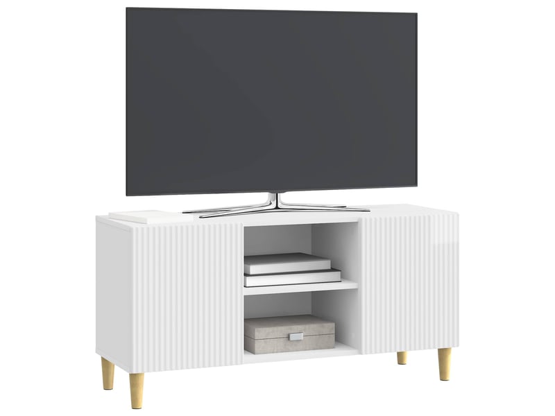  Meuble tv - banc tv - meuble de rangement 102 x 34,5 x 50 cm blanc brillant bois d'ingénierie  - Conforama C