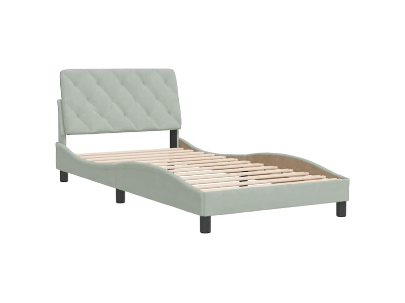 Lit simple- lit adulte - cadre de lit sans matelas gris clair 100x200 cm velours - Conforama B
