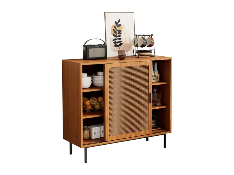 Buffet - bahut de rangement rustique avec tiroirs et portes coulissantes, meuble de rangement pratique pour cuisine ou salon - bois noyer - 100x37x90 cm - Conforama A