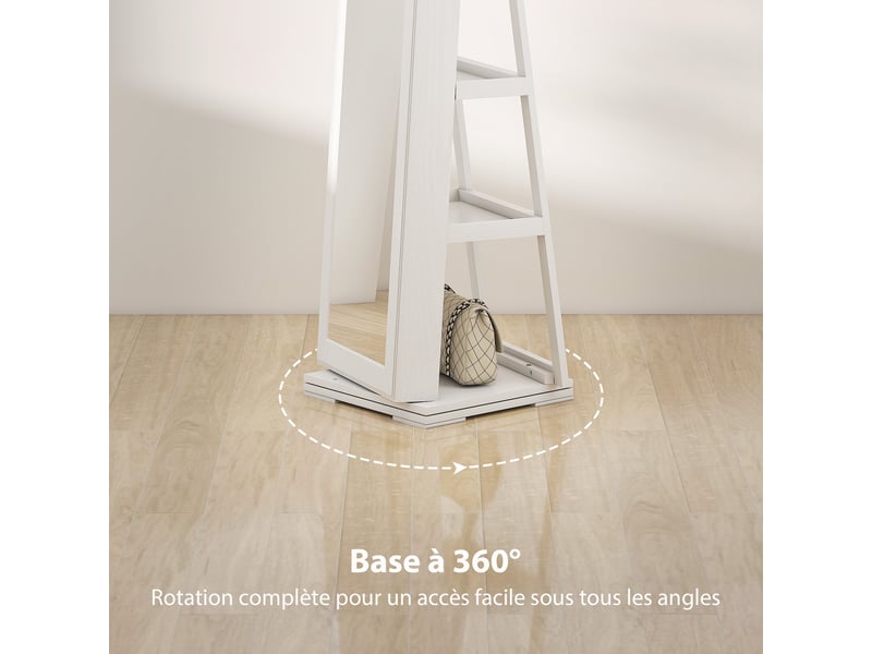 Armoire à bijoux pivotante verrouillable boîte à bijoux avec miroir - en bois blanc - armoire bijoux multi-rangement - Conforama R