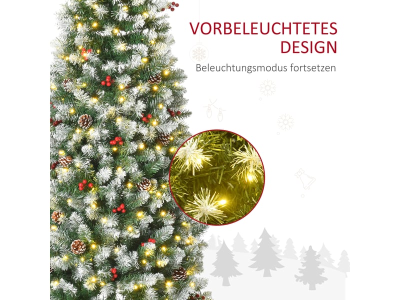  Sapin de noël artificiel de 180 cm, sapin artificiel avec éclairage led, neige artificielle, 618 branches, décoration de sapin de noël avec support en acier pour usage intérieur  - Conforama E