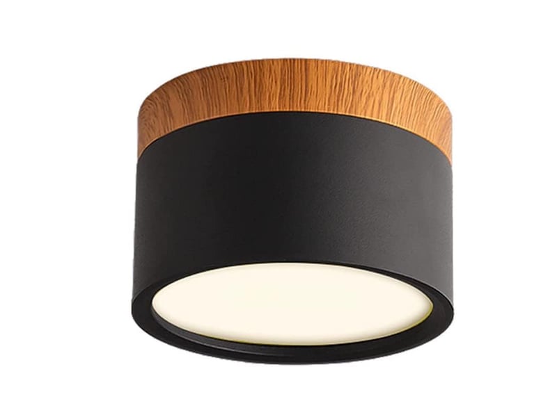  Plafonnier led rond en bois, spot en saillie décoratif, noir, blanc chaud 3000,12 w  - Conforama D