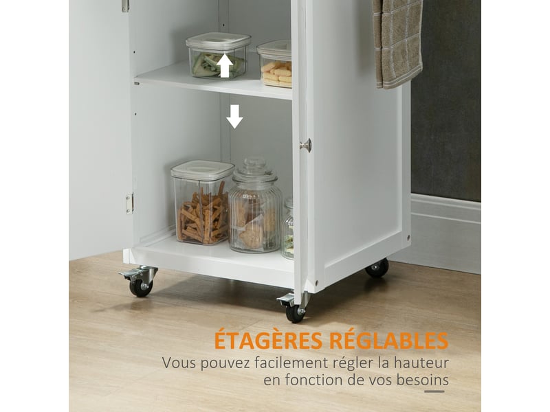  Chariot de service desserte de cuisine à roulettes multi-rangements 1 tiroir placard 2 portes inoxydable acier  - Conforama W