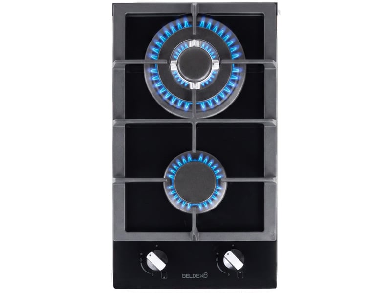 Beldeko plaque gaz 2 feux 5200w verre noir grilles fonte - marque française - Conforama A