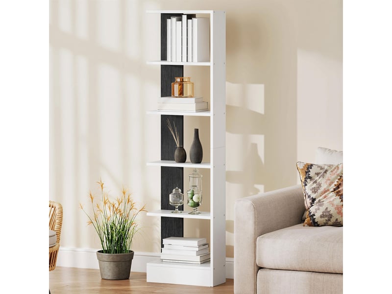  Bibliothèque moderne en bois à 5 niveaux, gain de place, 45 x 21 x 170 cm, noir et blanc  - Conforama C