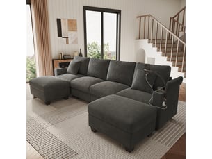 Canapé d'angle gauche convertible <strong></strong> <strong></strong> 6 places Tissu Gris