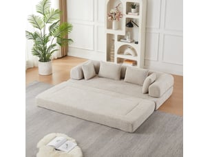 Canapé droit compressé convertible <strong>MODFU</strong> <strong></strong> 2 places Tissu Beige