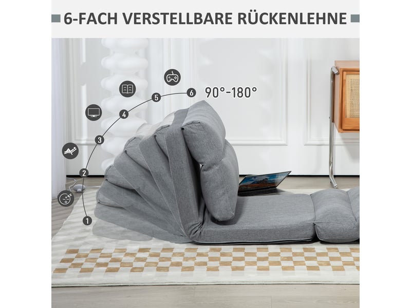  Fauteuil de sol inclinable gris, pliable et convertible en lit, 6 positions, rembourrage épais pour salon  - Conforama B