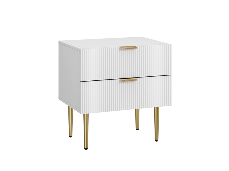  Table de chevet 2 tiroirs 53x41,5x52,5 cm, chevet chambre moderne, meuble nuit blanc, pieds métal, rangement, mdf blanc  - Conforama A