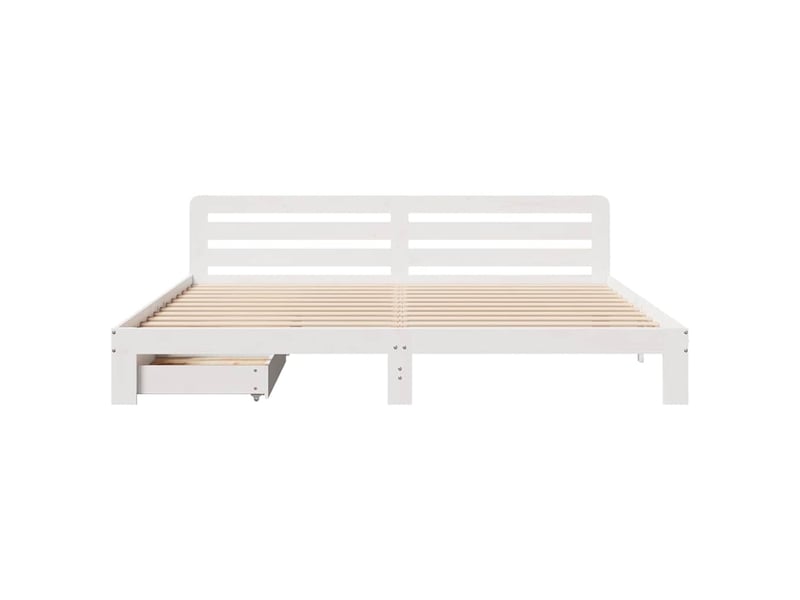  Lit double- lit adulte -  cadre de lit sans matelas blanc 200x200 cm bois massif de pin  - Conforama C
