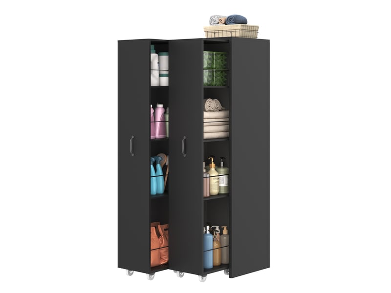  Bibliothèque coulissante - 51.5x41x158cm - meuble de rangement extensible à roulettes, 4 niveaux - noir  - Conforama A