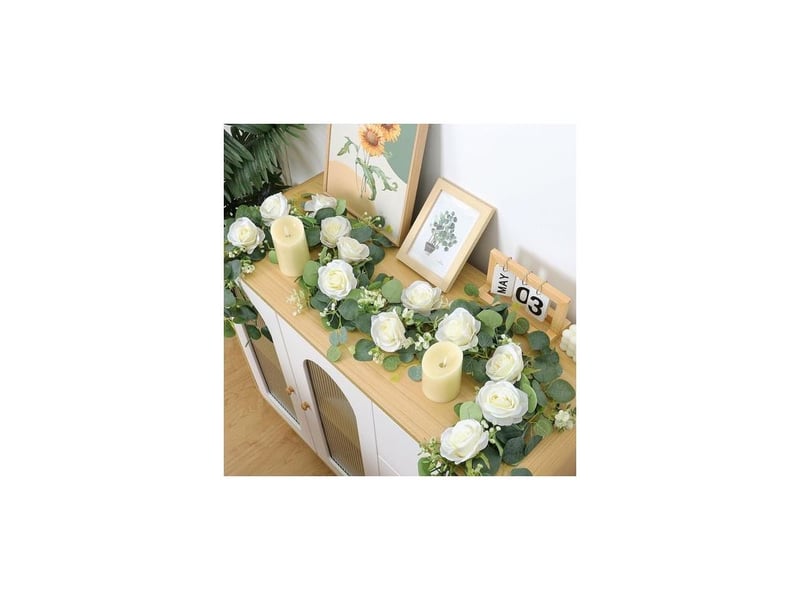  Pièces guirlande fleurs artificielles 1.8m faux rosier guirlande eucalyptus plante artificielle guirlande de fleur fausse plantes suspendues pour murale table mariage à maison décoration  - Conforama E