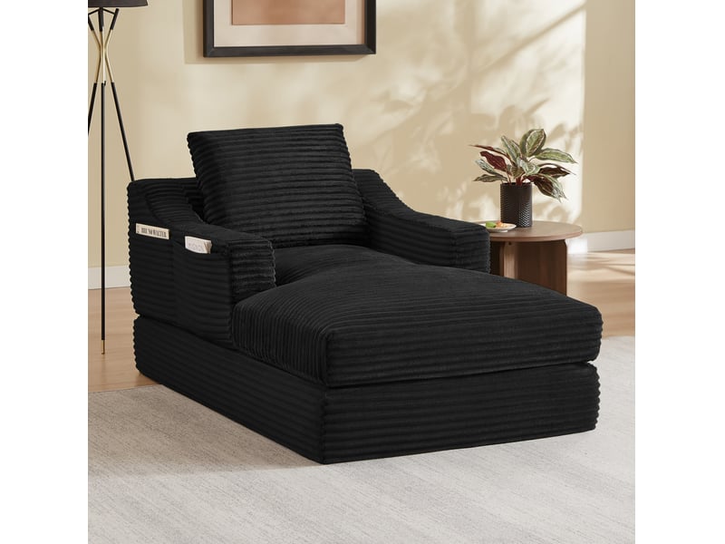  Canapé convertible 1 place en velours côtelé noir, design moderne avec couche double pour vos moments de détente  - Conforama B