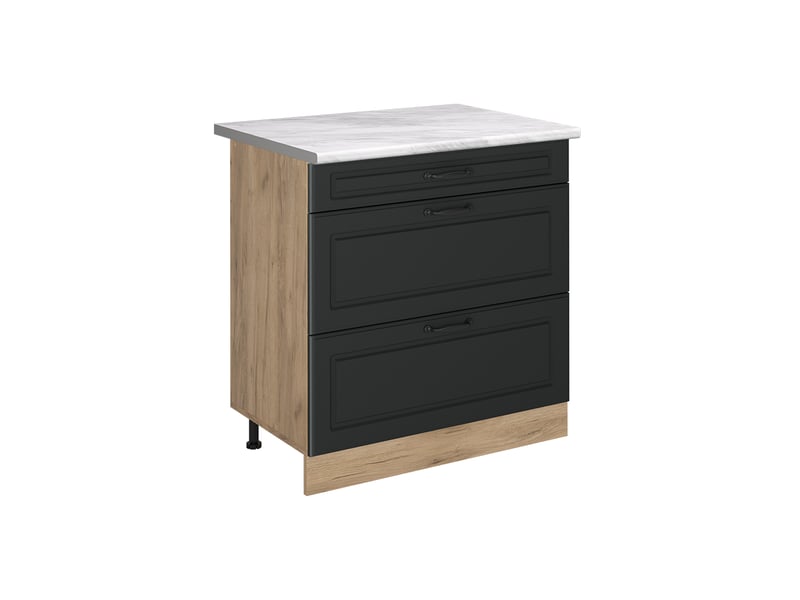  Vicco meuble cuisine, anthracite campagnechêne doré, 80cm avec 3 tiroirs plan de travail marbre  - Conforama A