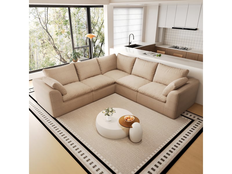 Canapé modulable en v cloud 5 places 245 x 245 cm, mousse compressée, tissu kaki IKSETERA TRADING LTD - Conforama D