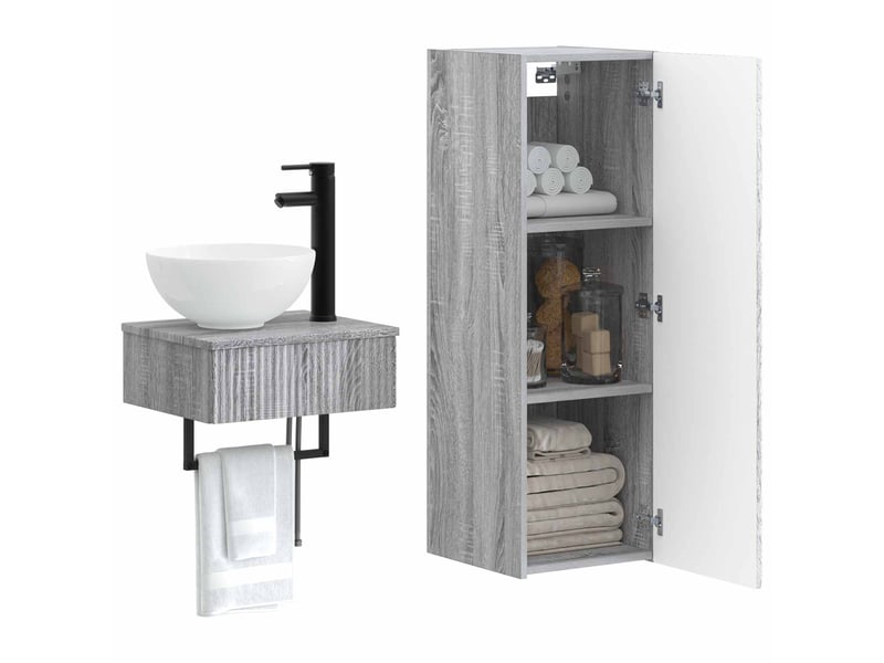 Ensemble de mobilier de salle de bain 2 pcs sonoma gris shl4335 - Conforama C