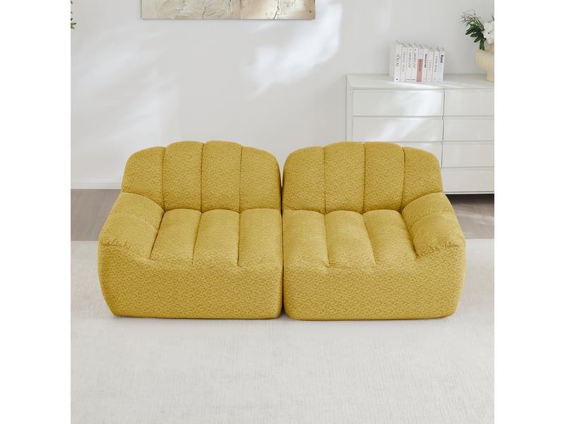 Canapé droit coquille 2 places bouclette jaune – 210 x 104 x 79 cm Fay Lum - Conforama B