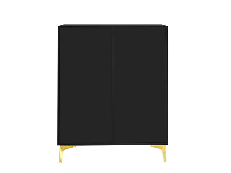  Meuble à chaussures 80x100x40, armoire à chaussures à tiroirs, portes, étagères réglables, panneaux structurés, détails dorés  - Conforama E