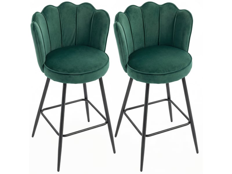  Lot de 2 tabourets de bar, chaises de bar avec dossier et repose-pieds, pieds en acier, 54 x 55 x 97 cm, vert foncé  - Conforama A