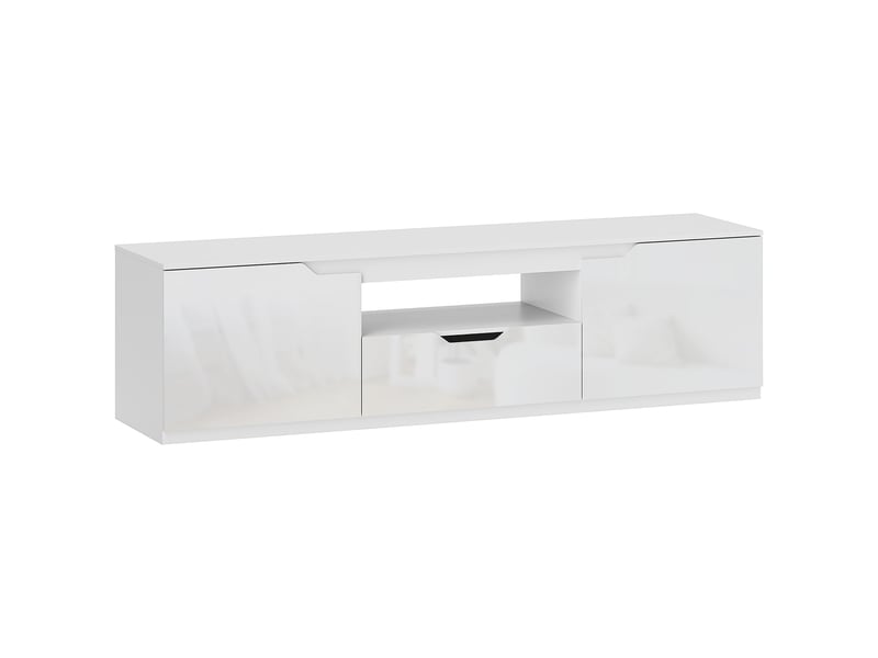  Meuble tv 160 cm, blanc, meuble télé pour téléviseur jusqu'à 65 pouces avec 2 portes et tiroir  - Conforama B