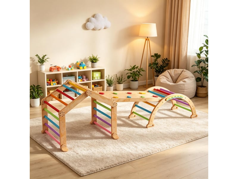 Triangle d’escalade multicolore pour enfants avec rampe réversible et toboggan - Conforama E