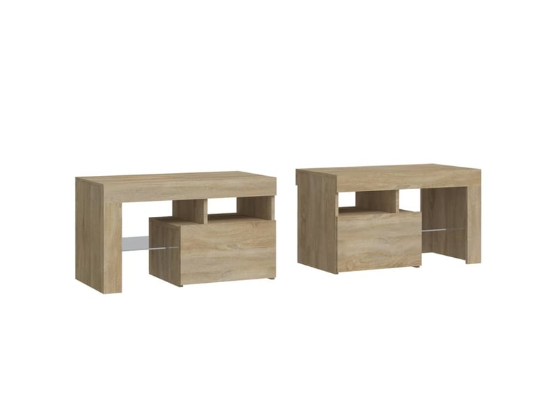 Lot de 2 tables de chevet - cabinet de chevet - table de nuit lumières led chêne sonoma 70x36,5x40 cm - Conforama B