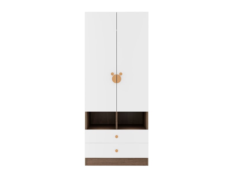  Armoire enfant 70x50x170cm, 1 porte,2 tiroirs,petites niches et poignées motif cartoon, bois naturel ABC - Conforama D