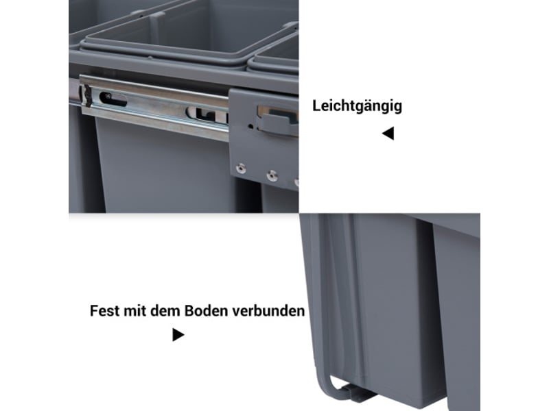  Poubelle encastrable 40 l, 3 bacs amovibles, 20+10+10 l, pour meuble dès 40 cm, gris  - Conforama E