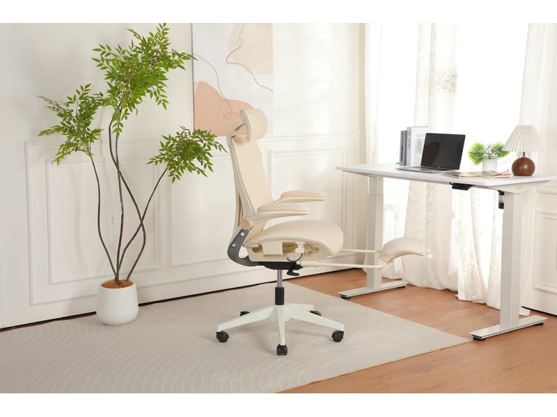  Chaise de bureau ergonomique pliable avec dossier inclinable et soutien lombaire - lpospi - maille - crème  - Conforama C