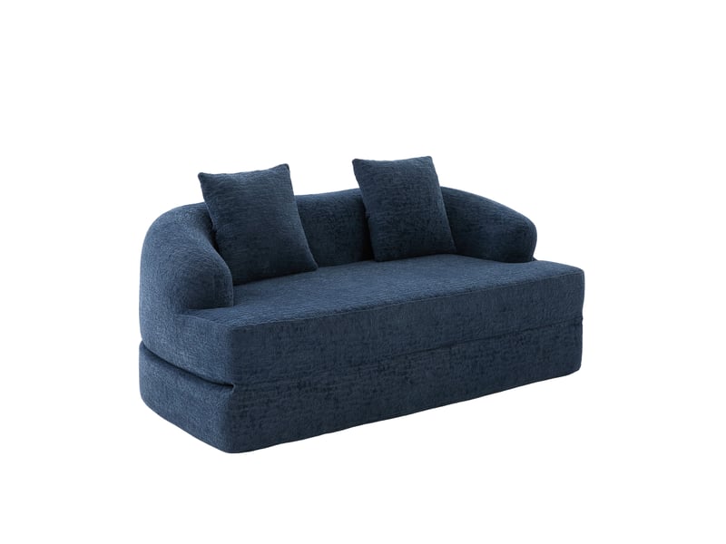  Canapé convertible 2 places – canapé-lit pliable 2 en 1 – tissu chenille – 2 coussins – 157 cm – bleu marine  - Conforama A