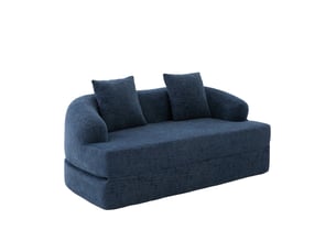 Canapé convertible 2 places – canapé-lit pliable 2 en 1 – tissu chenille – 2 coussins – 157 cm – bleu marine
