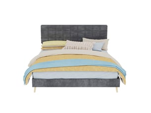 Lit 2 places 160x200 cm avec matelas tête de lit capitonné een tissu gris