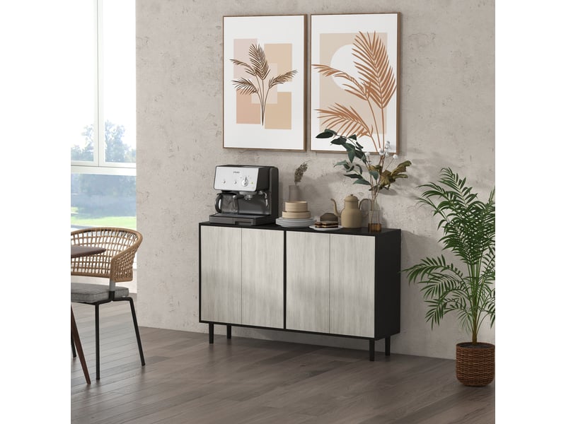  Buffet de cuisine meuble de rangement 2 placards avec étagères réglables, noir et aspect bois gris, 121 x 37 x 75 cm  - Conforama D