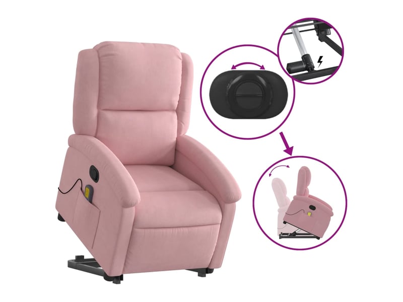  Fauteuil de massage inclinable, fauteuil relax rose velours shl77158  - Conforama E