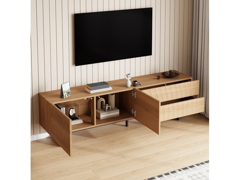  Meuble tv 180 x 38 x 51,5 cm, 2 portes, 2 tiroirs, panneaux de particules naturel  - Conforama E