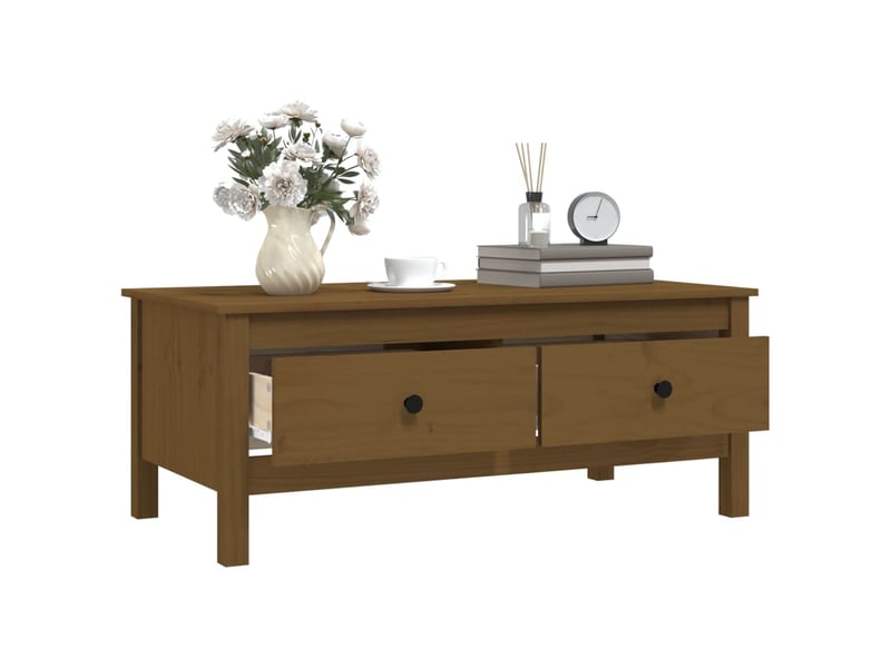  Table basse rectangulaire | table de salon marron miel 100x50x40 cm bois massif de pin  - Conforama E