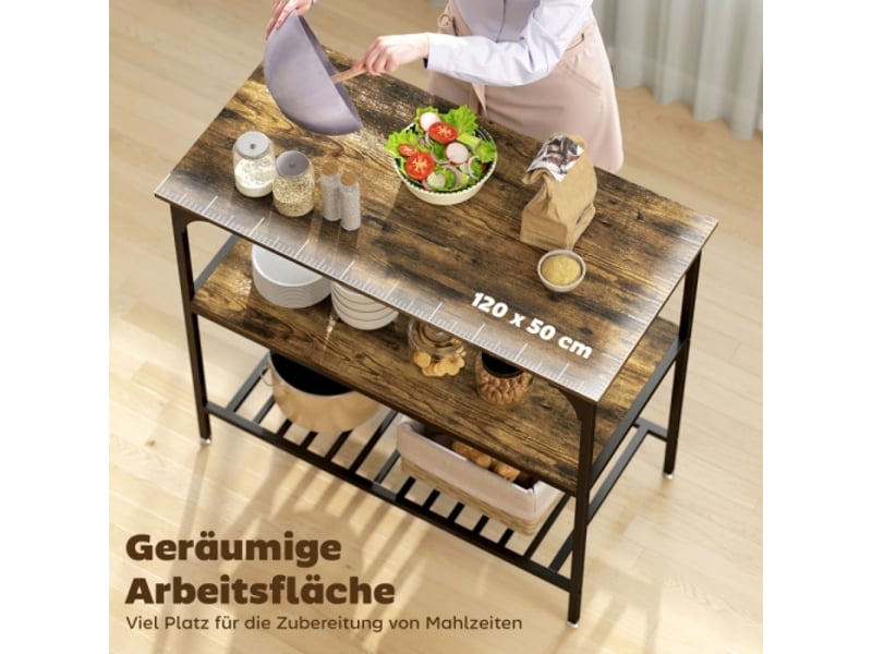  Étagère de cuisine 3 niveaux, cadre en acier, style rustique, marron et noir  - Conforama C